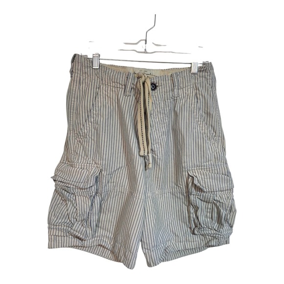 Vtg Abercrombie & Fitch Y2K Hickory Stripe Cargo Shorts Size 28 Coastal Prep - Picture 2 of 9